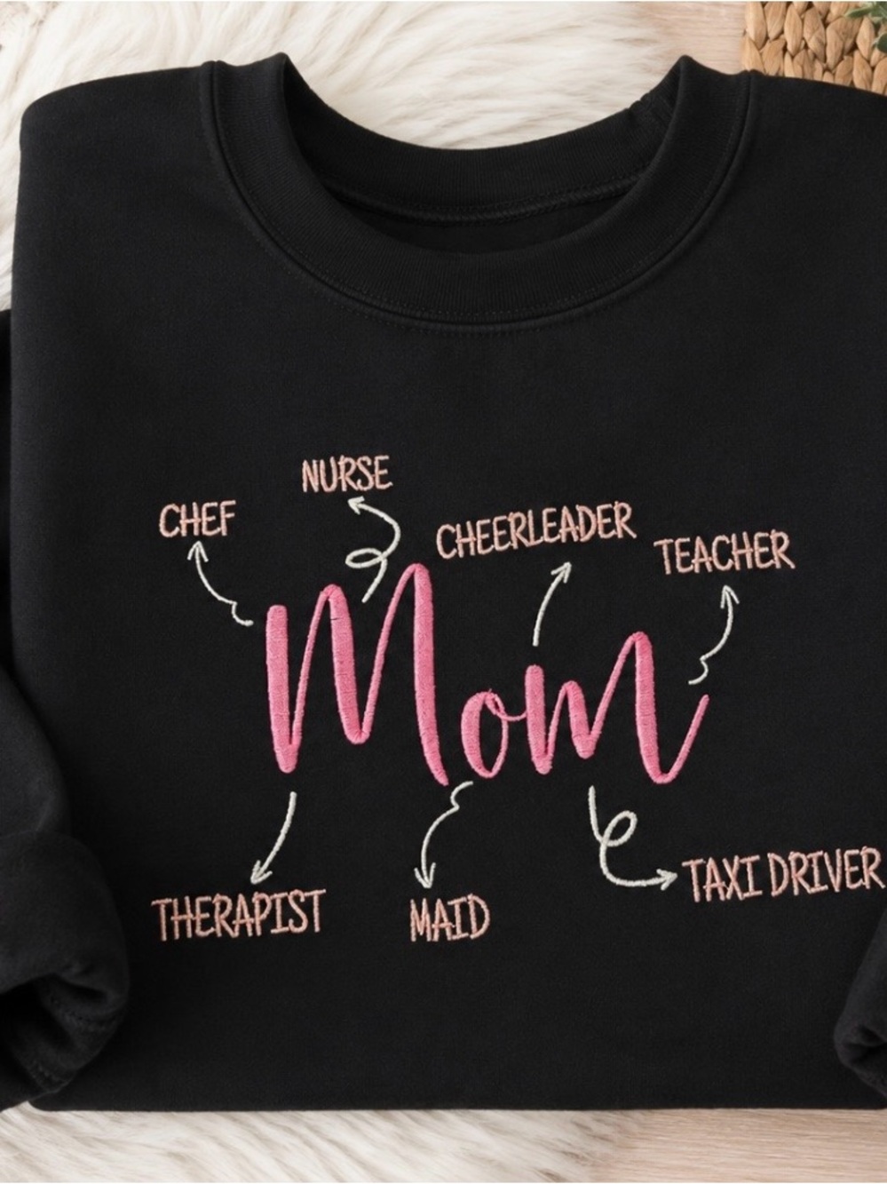 Black "Mom" Pullover Sweatshirt with Pink Script